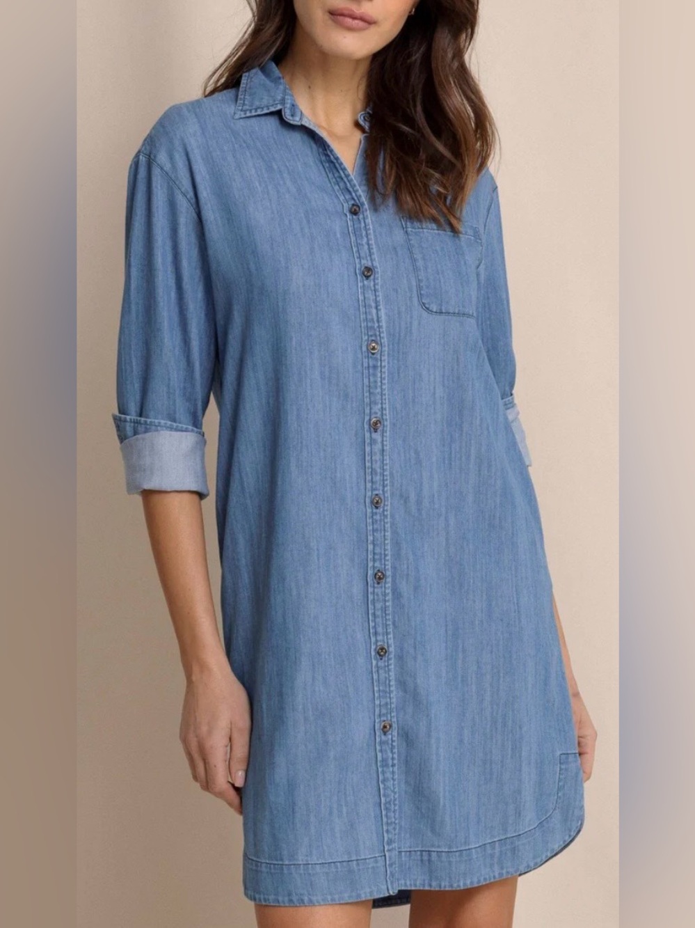 Southern Tide Womens Large Cam Denim Long Sleeve Collared Button Down Mini Dress